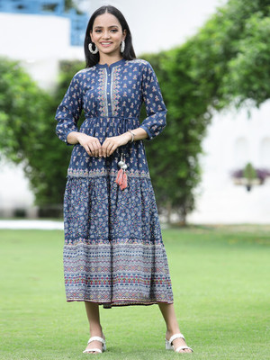 Juniper Women Tiered Blue Midi/Calf Length Dress