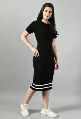 SAKSHI TRADER Women Bodycon Black Midi/Calf Length Dress