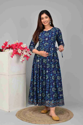 Gulabi Jaipur Women Fit and Flare Blue Ankle Length Dress