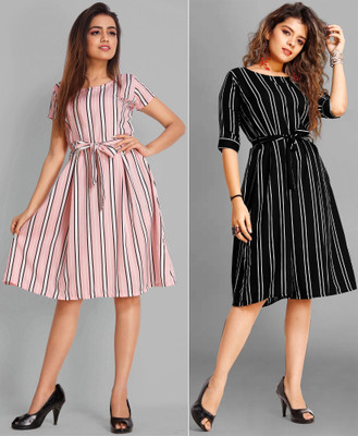Dresstic Women A-line Multicolor Knee Length Dress
