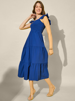 BuyNewTrend Women Ruffled Orange Below Knee Dress