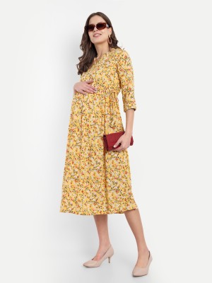 mamma's maternity Women Fit and Flare Yellow Dress