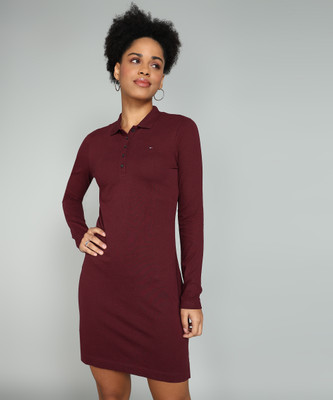 TOMMY HILFIGER Women Sheath Maroon Above Knee/Mid Thigh Length Dress
