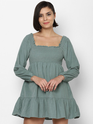 American Eagle Outfitters Women Fit and Flare Green Above Knee/Mid Thigh Length Dress