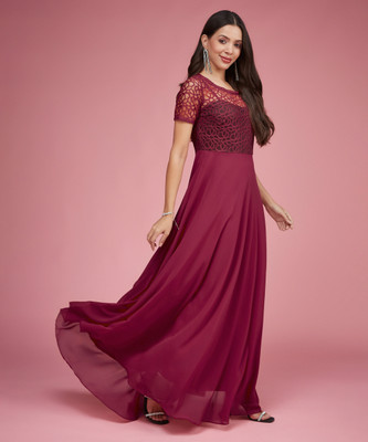 Miss Chase Women A-line Pink Maxi/Full Length Dress