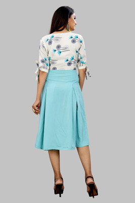 Hiral Creation Women Fit and Flare Light Blue Knee Length Dress