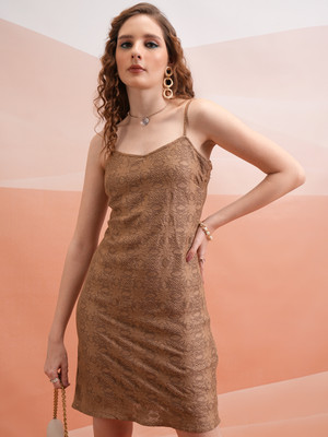 Tokyo Talkies Women Bodycon Brown Above Knee/Mid Thigh Length Dress