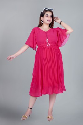 Ala Fashion Women Pleated Pink Dress