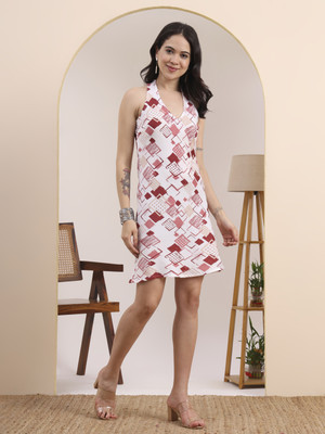 Yash Gallery Women A-line White Above Knee/Mid Thigh Length Dress