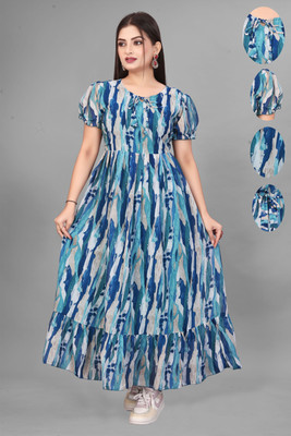 Bhadani Women Fit and Flare Multicolor Maxi/Full Length Dress