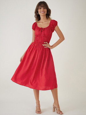 JEFF COOPER Women Fit and Flare Red Midi/Calf Length Dress