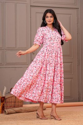 SB FITLINE Women A-line Pink Maxi/Full Length Dress