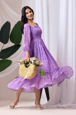 jagarnnth creation Women Fit and Flare Purple Maxi/Full Length Dress