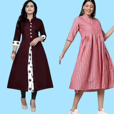 Houseofcommonk Women Printed Anarkali Kurta(Pink, Maroon)