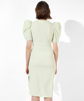 CAMPUS SUTRA Women A-line Light Green Above Knee/Mid Thigh Length Dress
