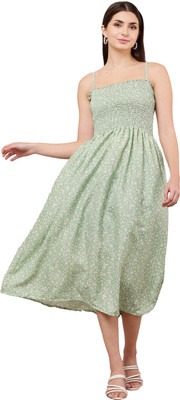 madhav fashions Women A-line Green Midi/Calf Length Dress