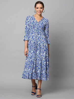 CHEMISTRY Women Fit and Flare Blue Midi/Calf Length Dress