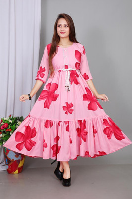 ITC FASHION Women A-line Orange Maxi/Full Length Dress