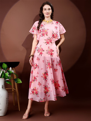 Fashion2wear Women Maxi Pink Full Length Dress