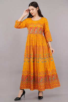 shruthi Women Fit and Flare Multicolor Maxi/Full Length Dress