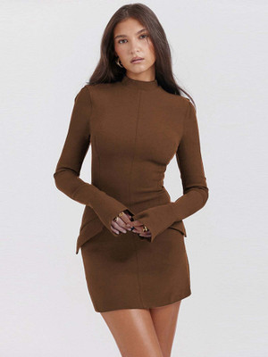 OUTZIDR Women Bodycon Brown Mini/Short Dress