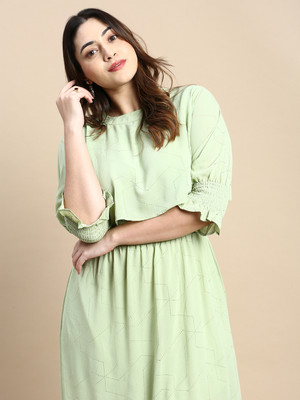 SHOWOFFFF Women Fit and Flare Green Midi/Calf Length Dress