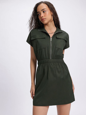 Glitchez Women A-line Green Mini/Short Dress