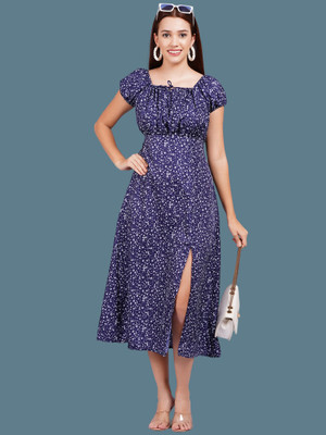 Oh Mi Dios Women Fit and Flare Blue Midi/Calf Length Dress