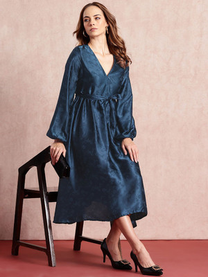all about you Women A-line Green Midi/Calf Length Dress