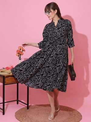 Sheetal Accociates Women Fit and Flare Black, White Below Knee Dress