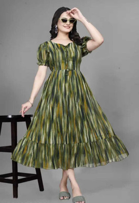 griva fashion Women A-line Green Maxi/Full Length Dress