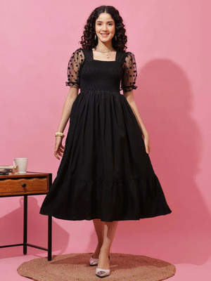 Sheetal Accociates Women Fit and Flare Black Midi/Calf Length Dress