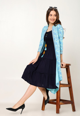 NG Fashion Women Fit and Flare Blue Midi/Calf Length Dress