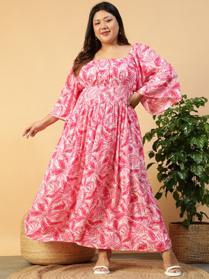 OXOLLOXO Women Fit and Flare Pink Maxi/Full Length Dress