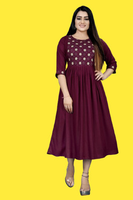 Opera Fashion Women Fit and Flare Maroon Midi/Calf Length Dress