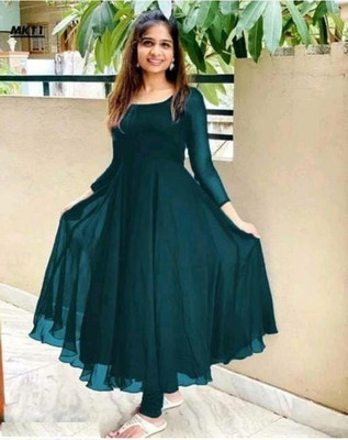 TADKESHVAR Women Fit and Flare Green Maxi/Full Length Dress