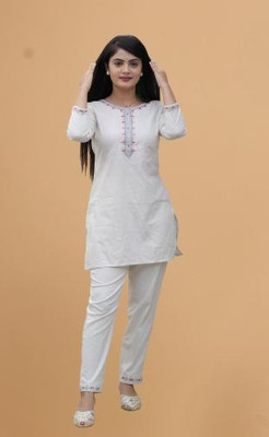 HouseOfCommon Women Ethnic Dress White Knee Length Dress