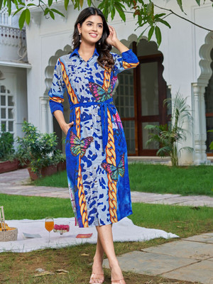 KAFTANIZE Women A-line Dark Blue Midi/Calf Length Dress