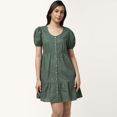 Honey By Pantaloons Women Tiered Dark Green Above Knee/Mid Thigh Length Dress
