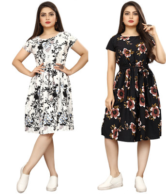 HouseOfCommon Women A-line Multicolor Knee Length Dress