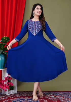FebQ Women Ethnic Dress Blue Midi/Calf Length Dress