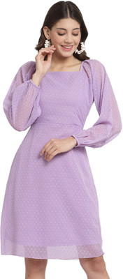 AAYU Women Skater Purple Above Knee/Mid Thigh Length Dress
