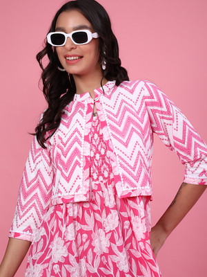 V-MART Women A-line Pink Midi/Calf Length Dress
