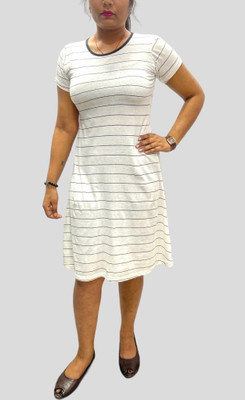 Mysha clothing Women A-line White, Black Midi/Calf Length Dress