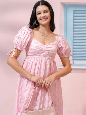 Tokyo Talkies Women Fit and Flare Pink Mini/Short Dress