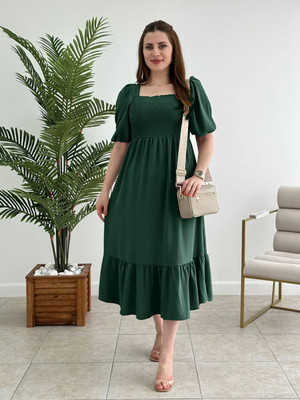 Kismat Fashion Women A-line Green Midi/Calf Length Dress