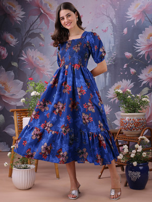 amar fashion Women Fit and Flare Blue Maxi/Full Length Dress