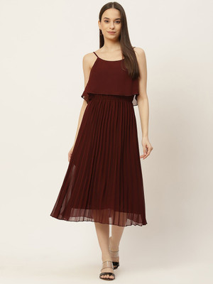 Moda Rapido Women A-line Maroon Midi/Calf Length Dress