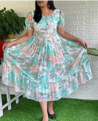 simran collections Women Fit and Flare Multicolor Midi/Calf Length Dress