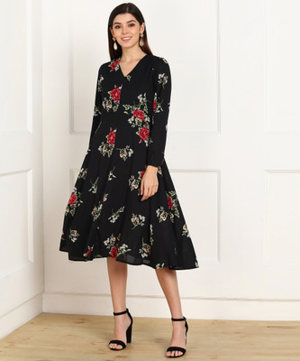 Tokyo Talkies Women A-line Black Midi/Calf Length Dress